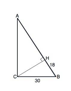 Катет прямоугольного треугольника равен 30 см а его проекция на гипотенузу 18 см. найти гипотенузу и