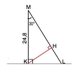 Втреугольнике klm отрезок km = 24,8 дм , угол м = 30 градусов, угол к = 90 градусов. найдите: 1)расс