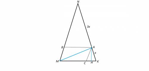 Вравнобедренном треугольнике mnk с основанием mk,равным 10 см , mn=nk=20 см. на стороне nk лежит точ