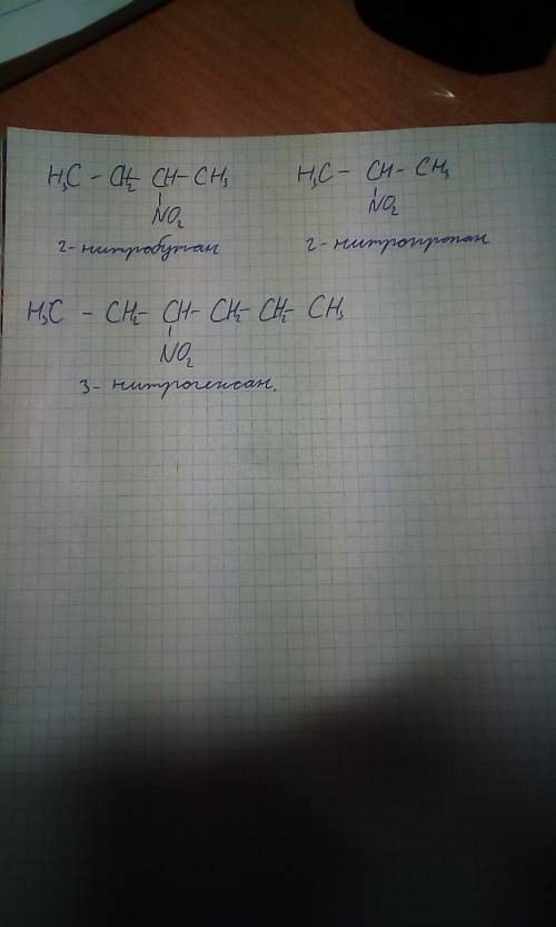 Составить формулы трех гамологов для 3нитропентана, назвать.​