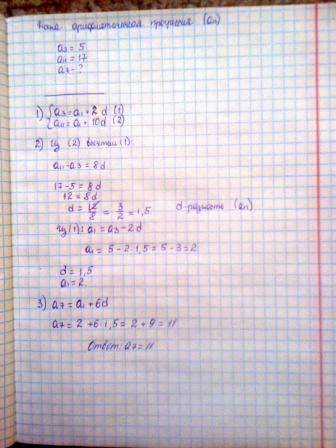 (аn)-арефметическая прогресия а3=5,а11=17 найдите а7 (с решением )