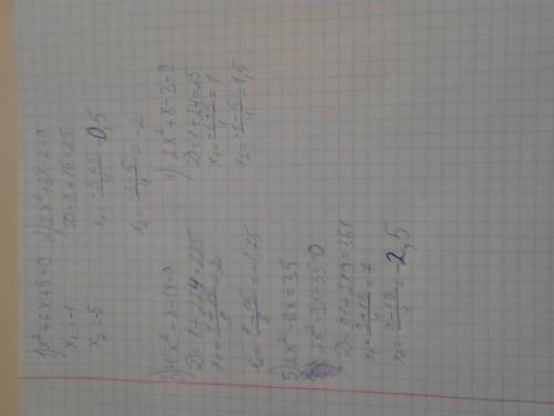 Решить уравнение! i. x^2+6x+5=0 2x^2+3x-2=0 4x^2-x-14=0 ii. 2x^2+x-3=0 2x^2-9x=35