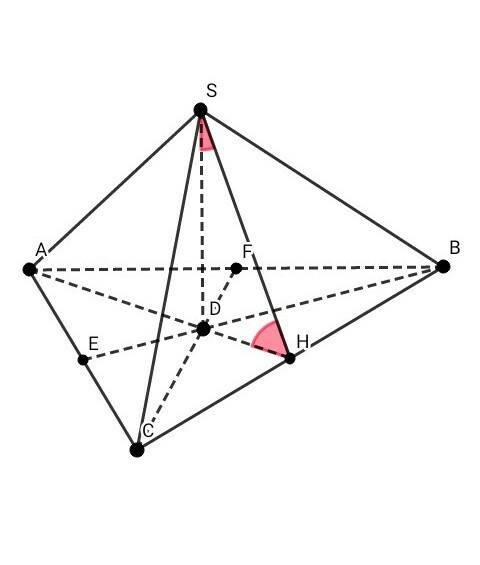 Высота правильной треугольной пирамиды равна h, а двугранный угол при стороне основания равен 45°. н