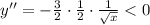 y'' = -\frac{3}{2}\cdot\frac{1}{2}\cdot\frac{1}{\sqrt{x}} < 0