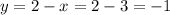 y=2-x=2-3=-1