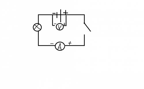 Составить цепь,состоящей из аккумулятора, лампы, ключа, амперметра и вольтметра, для случая, когда в