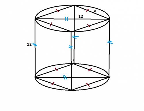 Вцилиндр, осевое сечения которого - квадрат со стороной 12 см, вписана правильная четырехугольная пр