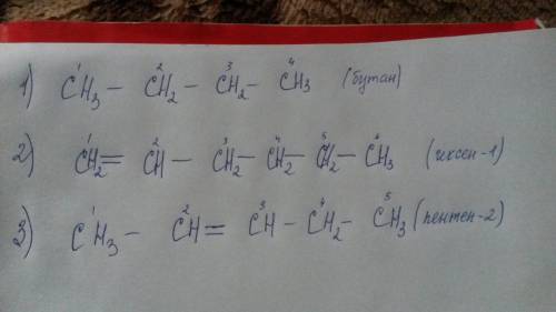 Скласти формули 1)бутан 2)гексен-1 3)пентен-2,гептан-3