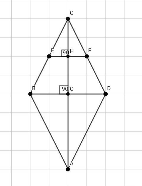 Вромбе abcd о - точка пересечения диагоналей, e и f - середины сторон bc и dc. докажите, что ef=bo и