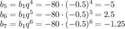 b_5=b_1q^4=-80\cdot(-0.5)^4=-5\\ b_6=b_1q^5=-80\cdot(-0.5)^5=2.5\\b_7=b_1q^6=-80\cdot(-0.5)^6=-1.25