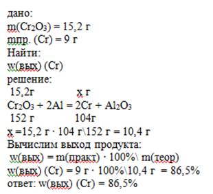 Массасы 15,2 г хром (iii) оксидін алюминиймен тотықсыздырғанда 9 г хром түзіледі. хромның теориялық