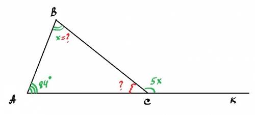 Найдите неизвестные углы треугольника abc , если угол а = 84 градусов , а угол и b в 5 раз меньше вн