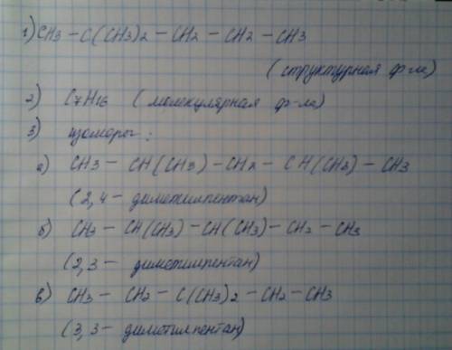 Изобразите структурную формулу 2,2-диметилпентана. напишите молекулярную формулу этого вещества и со