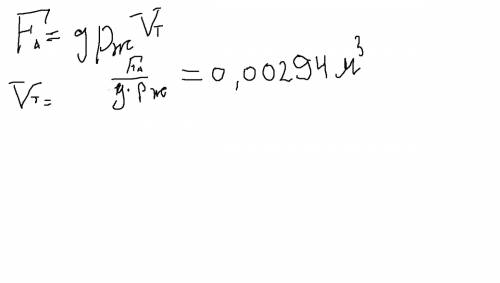 Определите объем полностью погруженного в воду тела, если выталкивающая сила, действующая на него, р