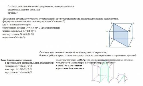 ответы в виде таблицы. сколько диагоналей имеют треугольная, четырёхугольная, шестиугольная и n-угол