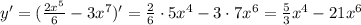 y'=(\frac{2x^5}{6}-3x^7)'=\frac{2}{6}\cdot 5x^4-3\cdot 7x^6=\frac{5}{3}x^4-21x^6