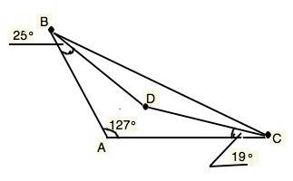 На сторонах угла а равного 127 градусов отмечены точки в и с , а внутри угла - точка d так что угол