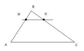 Прямая пересекает стороны треугольника авс в точках м и к соответственно так,что мк параллельно ас в