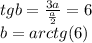 tgb=\frac{3a}{\frac{a}{2}}=6\\&#10;b=arctg(6)