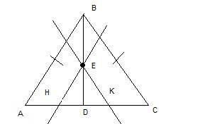 На биссектрисе bd равнобедренного треугольника abc взята точка е . через эту точку проведены прямые,