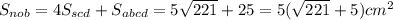 S_{nob}=4S_{scd}+S_{abcd}=5 \sqrt{221} +25=5( \sqrt{221} +5) cm^2