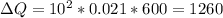 зQ=10^{2}*0.021*600=1260