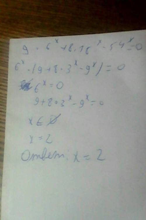 Решите показательное уравнение: 9 * 6^x + 8 * 18^x = 54^x