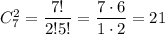 C_7^2=\dfrac{7!}{2!5!}=\dfrac{7\cdot6}{1\cdot2}=21
