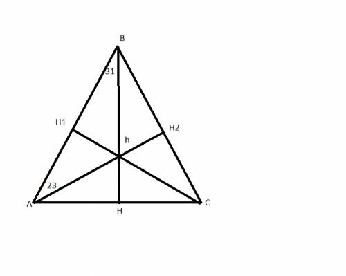 Пусть н точка пересечения высот в треугольнике авс.угол ван=23 градуса,угол авн=31 градус.найдите уг