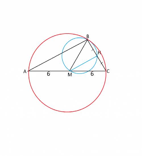 Медиана вм треугольника аbc является диаметром окружности,пересекающей сторону вс в ее середине.найд