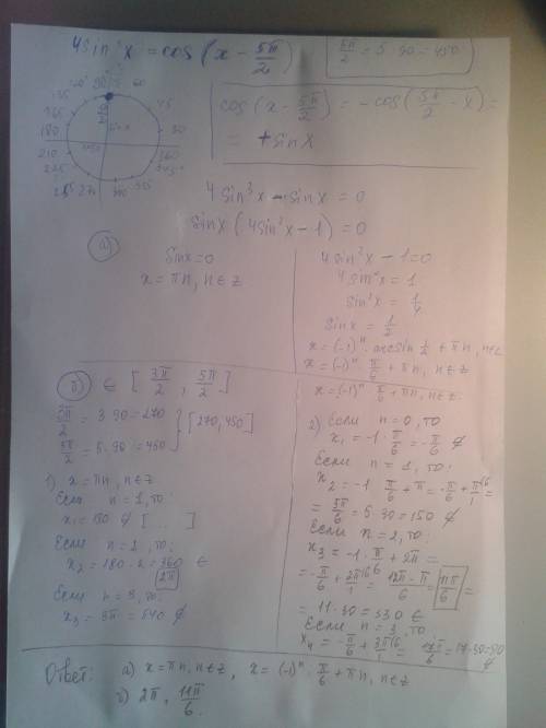 А) решите уравнение 4 sin^3x= cos (x−5π/ 2) . б) найдите все корни этого уравнения, принадлежащие от