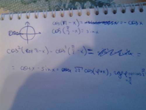 Выражение : cos^2(п-x)-cos^2(п/2-x)