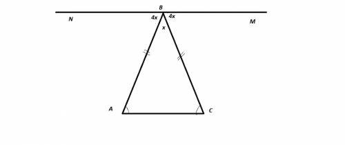 Внешний угол при вершине равнобедренного треугольника в 4 раза больше внутреннего при той же вершине