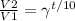 \frac{V2}{V1} = \gamma^{t/10}