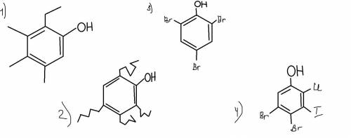 Напишите формулы 3,4,5 триметил- 6 этилфенол; 2,3,4-трипентил-5 этил - 6 гексилфенол; 2,4,6-тримброф
