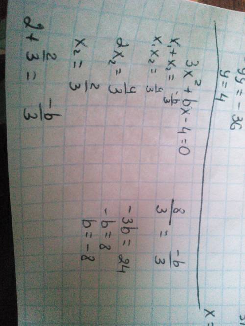 Найдите значение коэффициента b,если в уравнении 3x^2+bx-4=0 один из корней уравнений равен 2