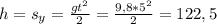 h=s_y=\frac{gt^2}{2}= \frac{9,8 * 5^2}{2} =122,5
