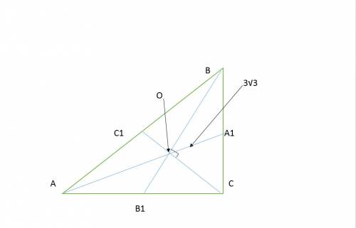Впрямоугольном треугольнике abc с прямым углом c медианы cc1 и bb1 перпендикулярны друг другу. найти