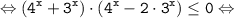 \displaystyle \tt \Leftrightarrow (4^{x} + 3^{x}) \cdot (4^{x} - 2 \cdot 3^{x}) \leq 0 \Leftrightarrow