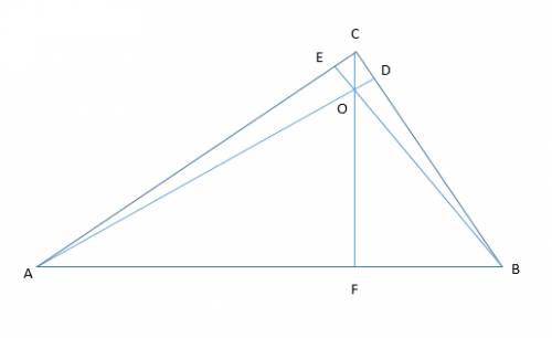 Втреугольнике abc угол a равен 45 градусов, угол b равен 45, ad, be, cf-высоты,пересекающиеся в точк