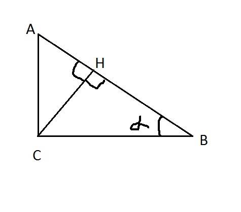 Высота прямоугольного треугольника с острым углом альфа, проведенная к гипотенузе равна h. найдите г