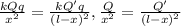 \frac{kQq}{x^2}= \frac{kQ'q}{(l-x)^2} , \frac{Q}{x^2}= \frac{Q'}{(l-x)^2}