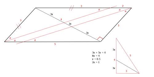 Две стороны параллелограмма равны 3 см и 5 см, а одна из диагоналей равна 4 см. найдите расстояние м