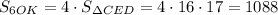 S_{6OK}=4\cdot S_{\Delta CED}=4\cdot16\cdot17=1088