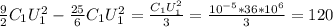 \frac{9}{2}C_1U_1^2-\frac{25}{6}C_1U_1^2=\frac{C_1U_1^2}{3}= \frac{10^{-5}*36*10^6}{3}=120