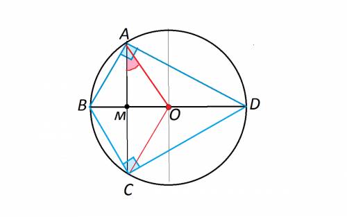 Отрезок bd диаметр окружности с центром о. хорда ac делит пополам радиуса ob и перпендикуляра к нему