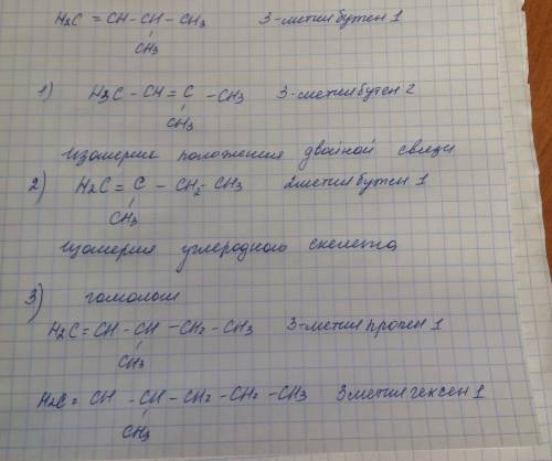 H2c=ch-ch-ch3 i ch3 для этого вещества составьте структурные формулы двух изомеров и двух гомологов.