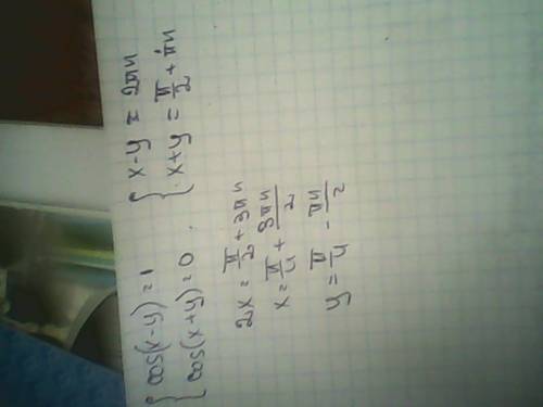 Cos(x-y)=1; cos(x+y)=0 решить систему уравнений: (