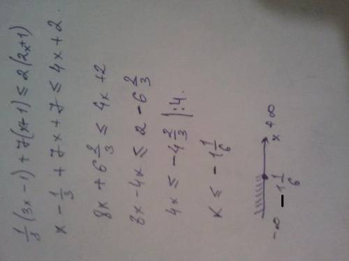 Решите неравенство 1/3(3x-1)+7(x+1)≤2(2x+1) подоробное решение. надо.