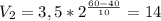 V_{2}=3,5*2^{ \frac{60-40}{10} }=14